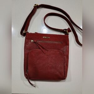 ESTALON Burgundy Crossbody Genuine Leather Purse Handbag Zipper Pockets Classic